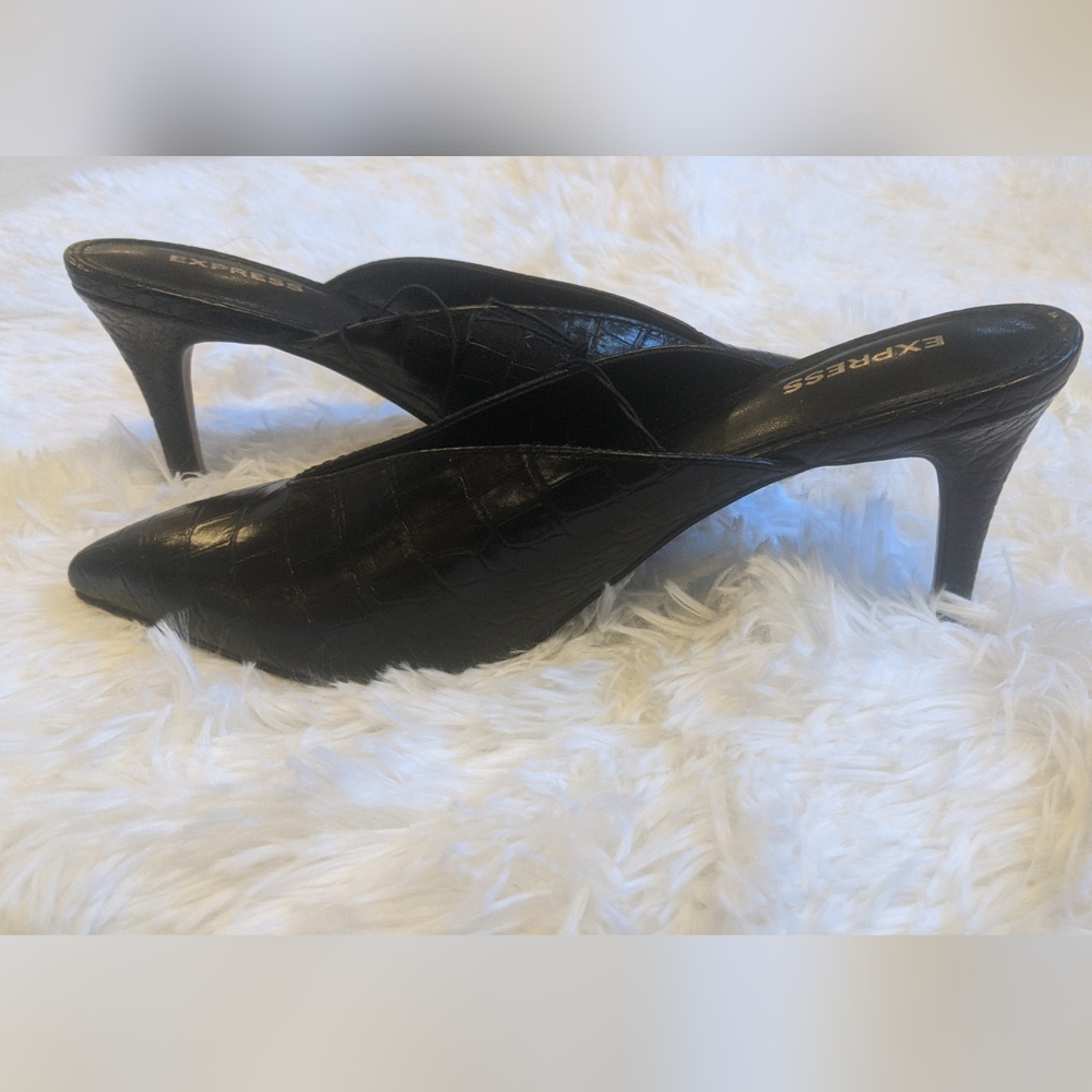 Express Black Croc Print Mules - Picture 4 of 5